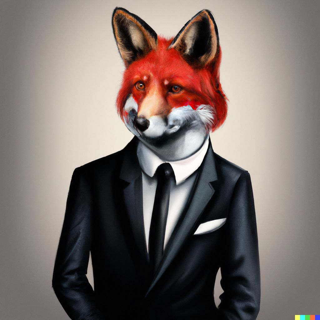 Prompt: a fox wearing a 3-piece suit, realistic digital art