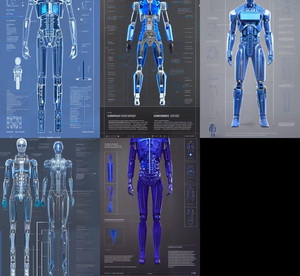 Prompt: Humanoid (Android) anatomy single page blueprint schematic internal structure, diagram, lines and notes