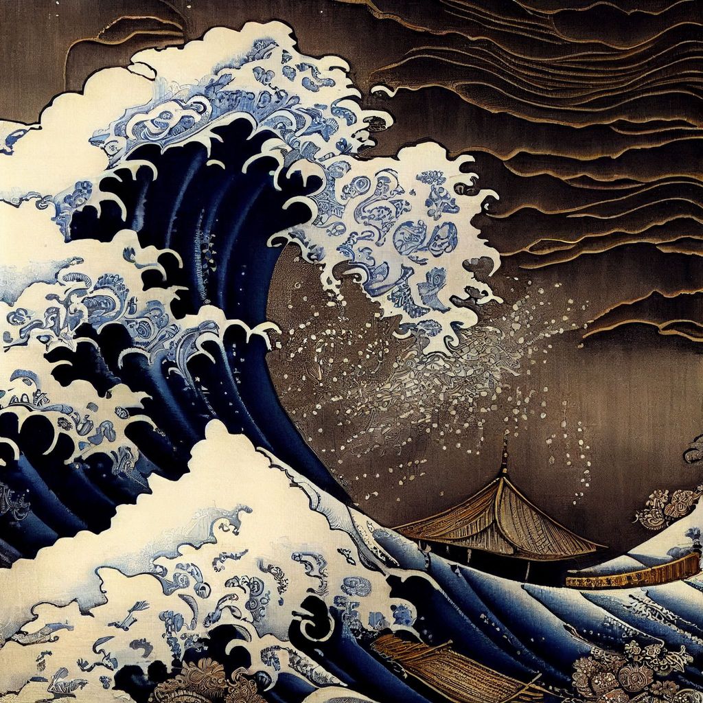 Prompt: traditional japanese silk painting, in the style of Katsushika Hokusai, perfect composition, hyperrealistic, super detailed, 8k, high quality, trending art, trending on artstation, sharp focus, studio photo, intricate details, highly detailed