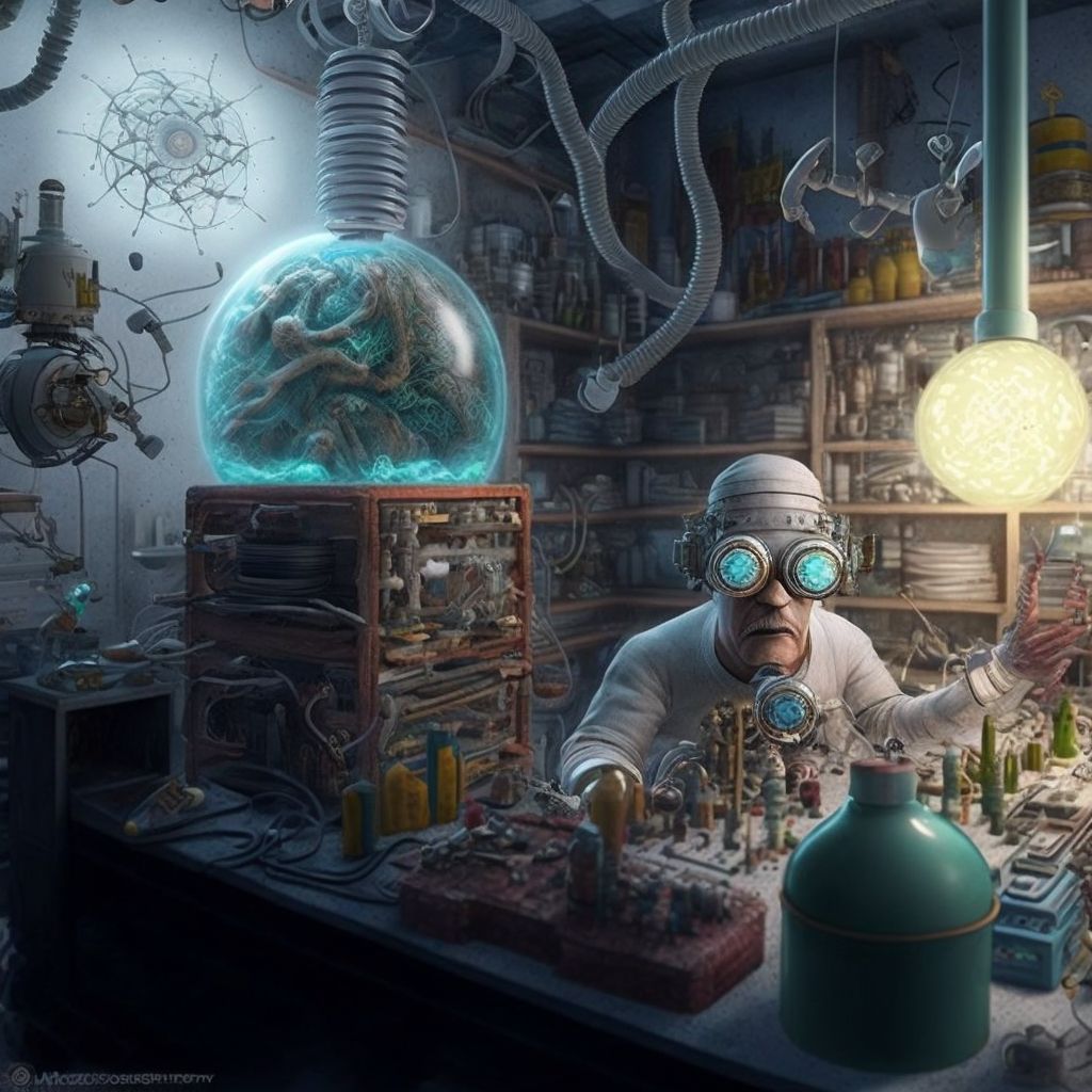 Prompt: a mage in his lab doing weird thaumaturgic experiments, ultra-detailed, ultra-realistic, intricate details, octane render, vray