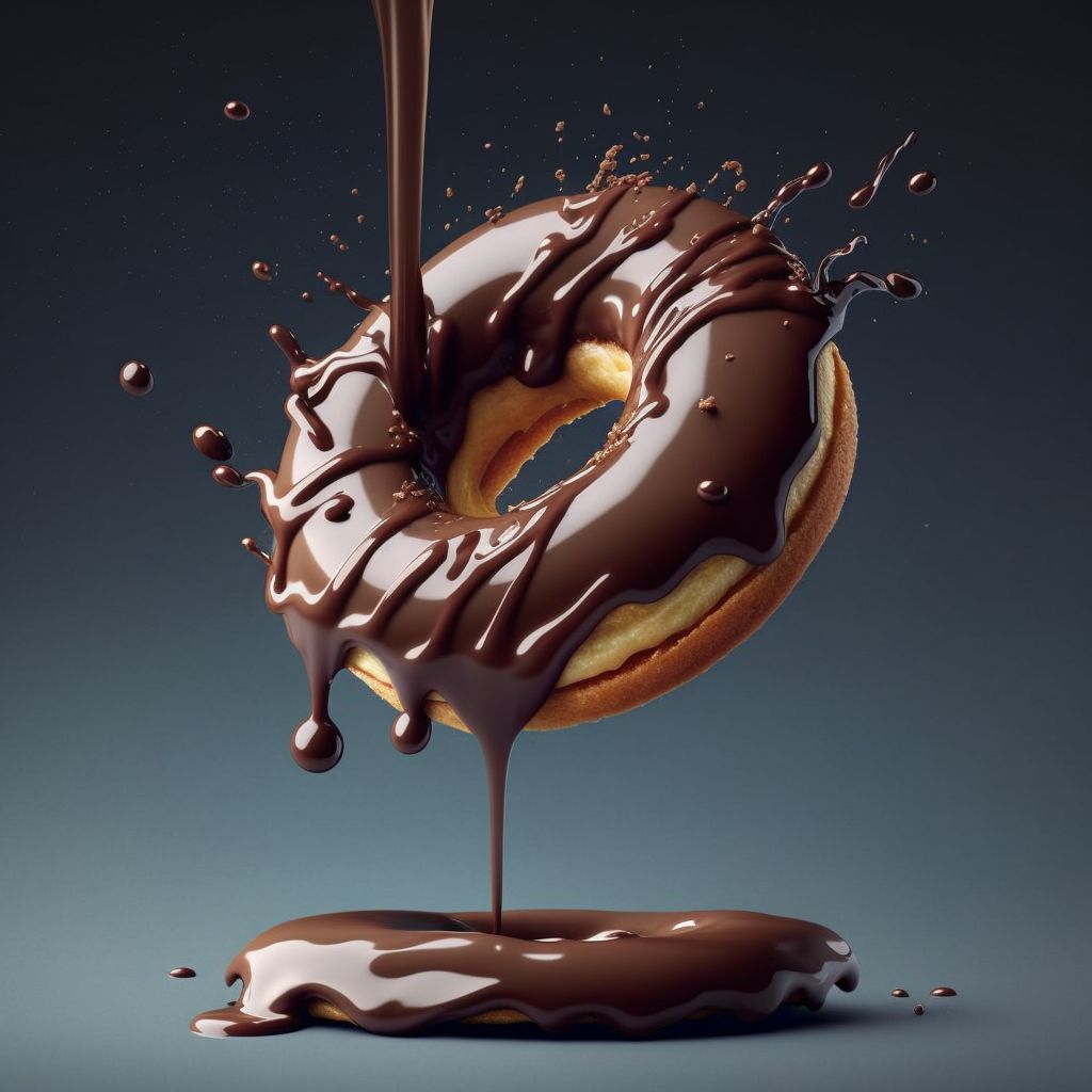 Prompt: chocolate sauce hitting a donut in mid air