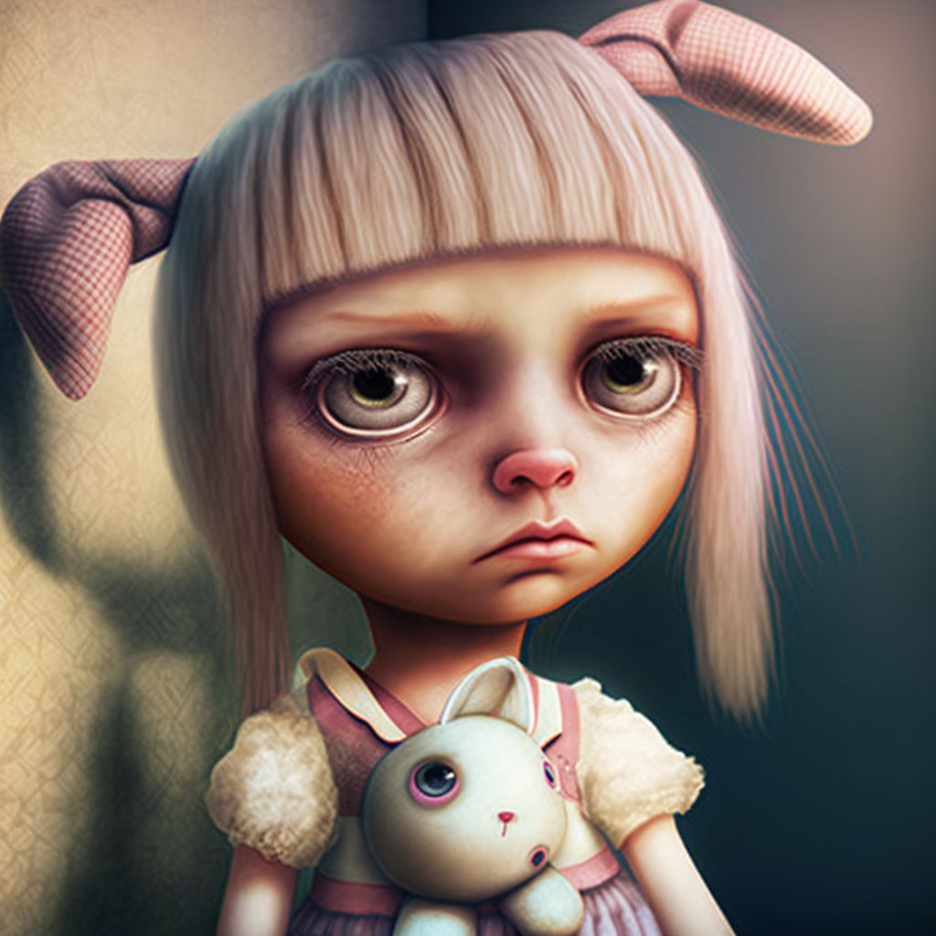 Prompt: cute stuffed toy girl, surrealism