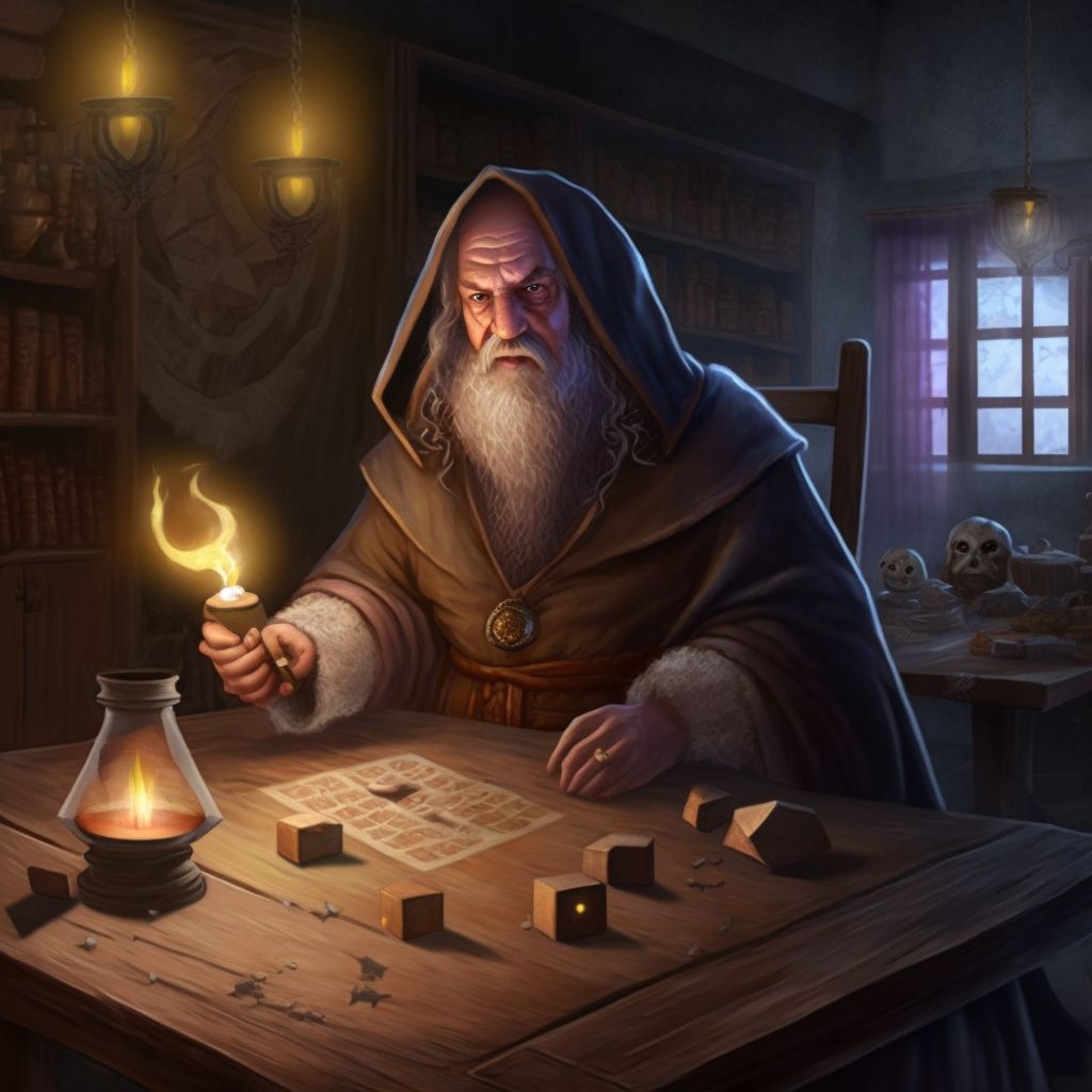 old wise dungeon master wearing a cloak throwing his... | OpenArt