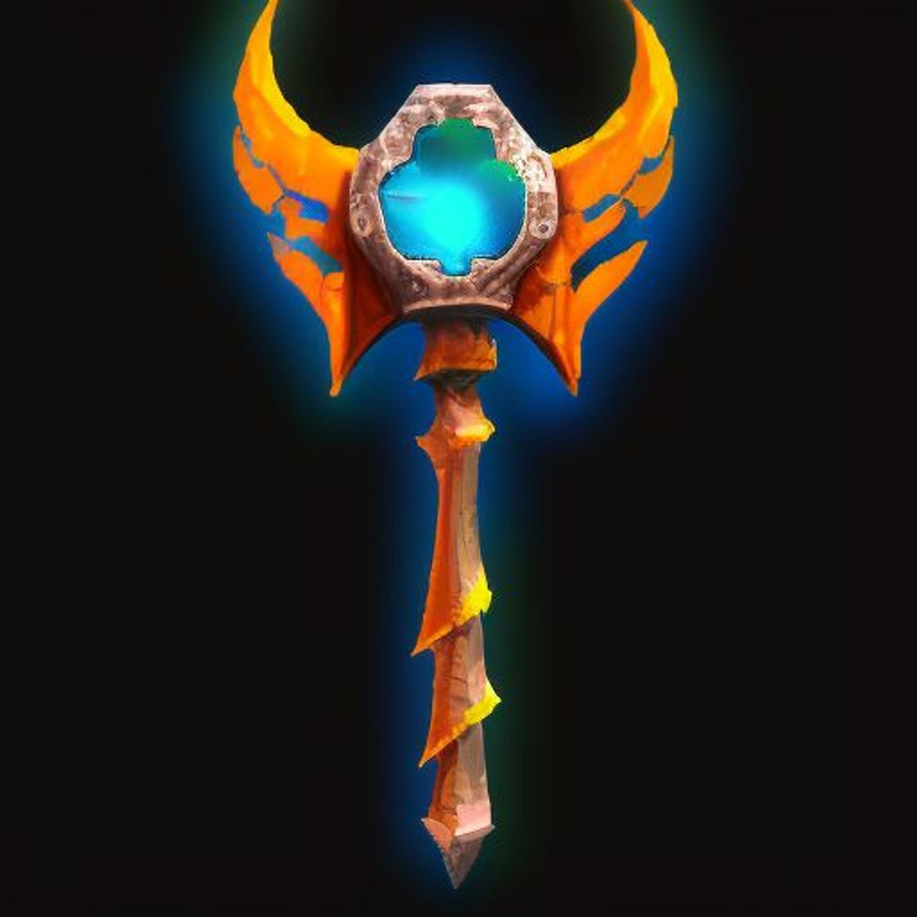 Prompt: A (hyperdetailed (realist (rpgicon))) of a battle axe in a solid black background, game inventory item rpgicon, 2d game asset, World of Warcraft, League of Legends, DOTA 2, digital hand painting, vivid, bright and saturated colors