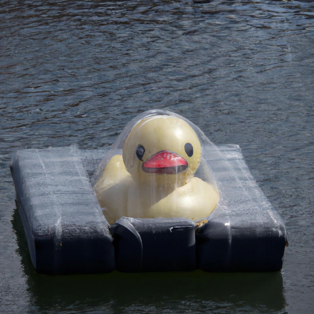 Rubber Duck. Bubble Wrap. Floating in Harbor. OpenArt