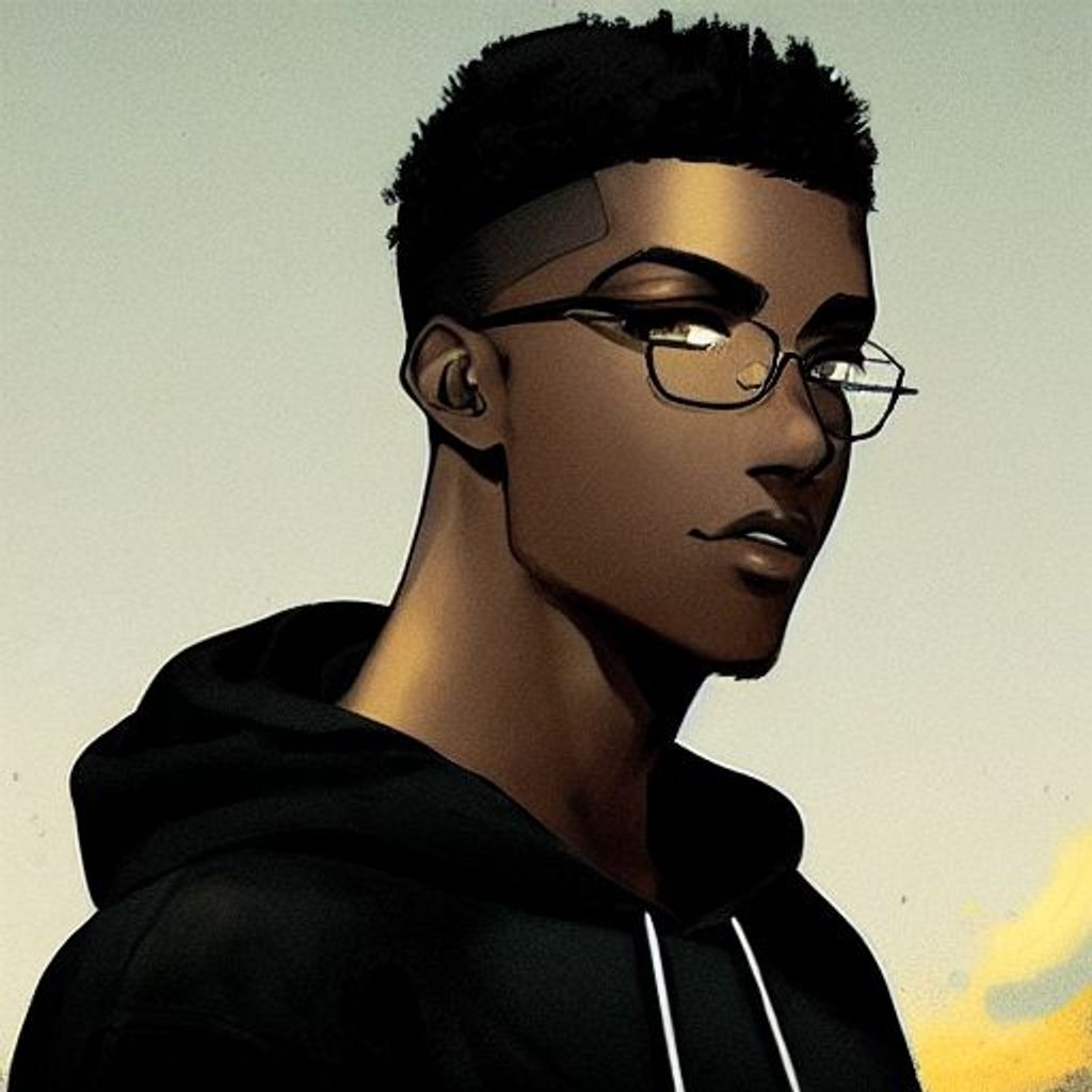 Anime style art of a black male with glasses | OpenArt