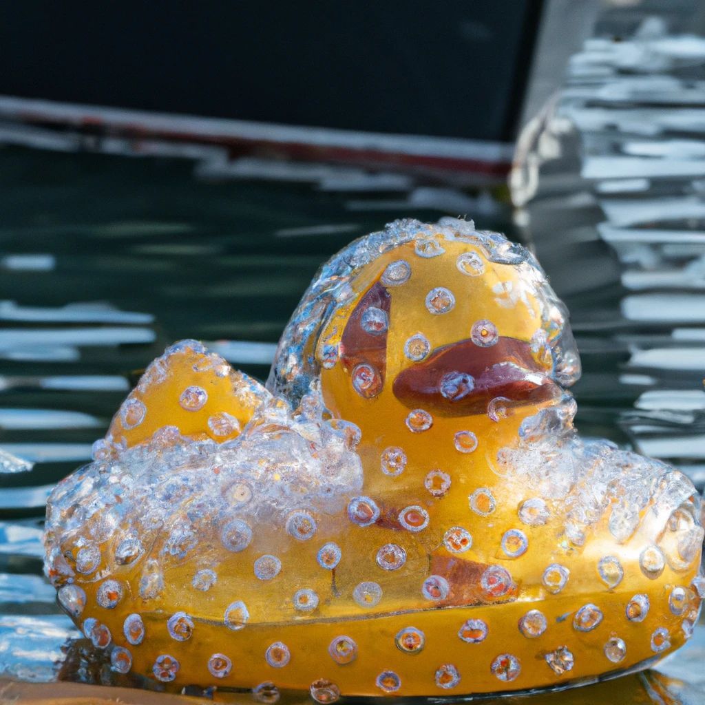 Prompt: Rubber Duck. Bubble Wrap. Floating in Harbor.