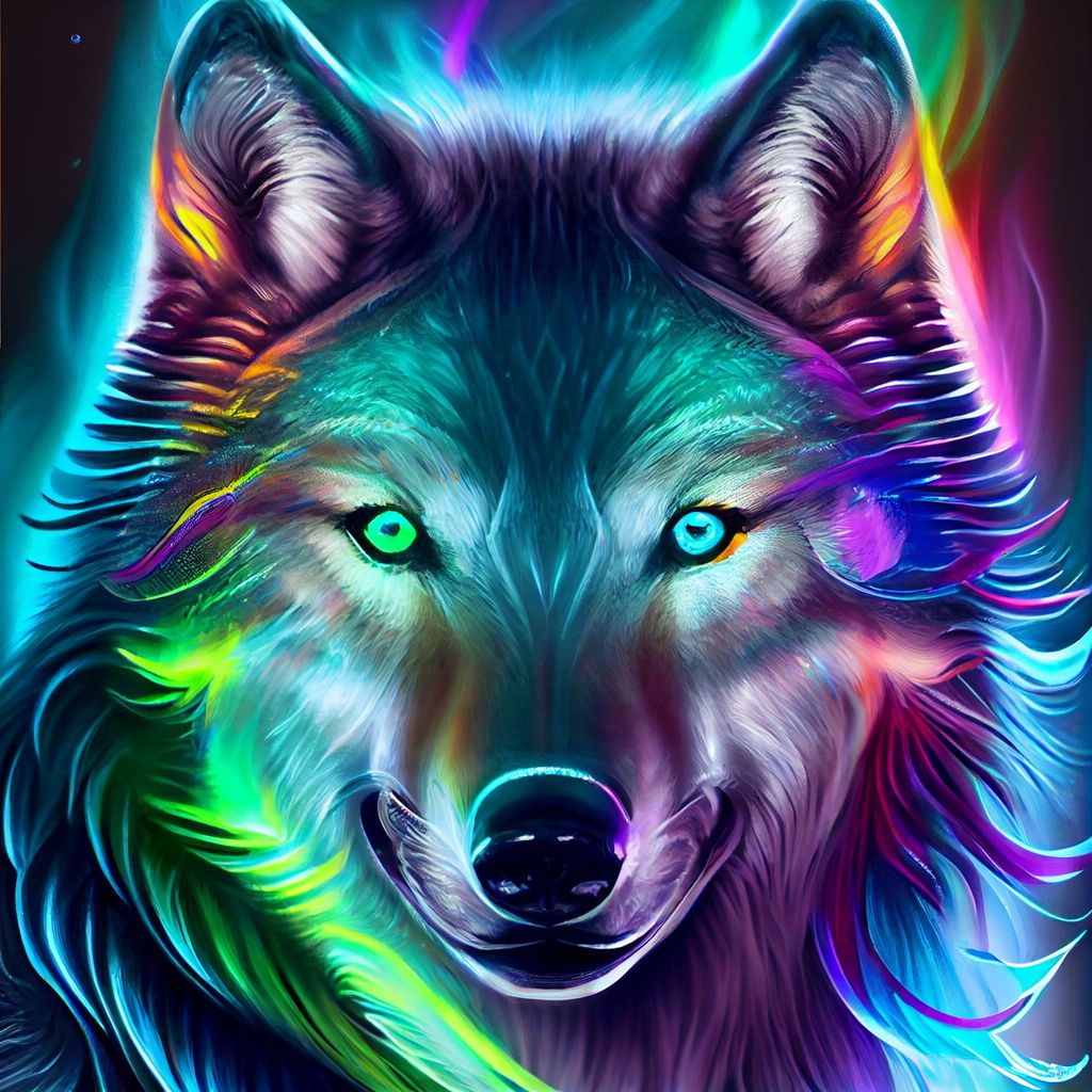 Prompt: Phantasmal iridescent wolf