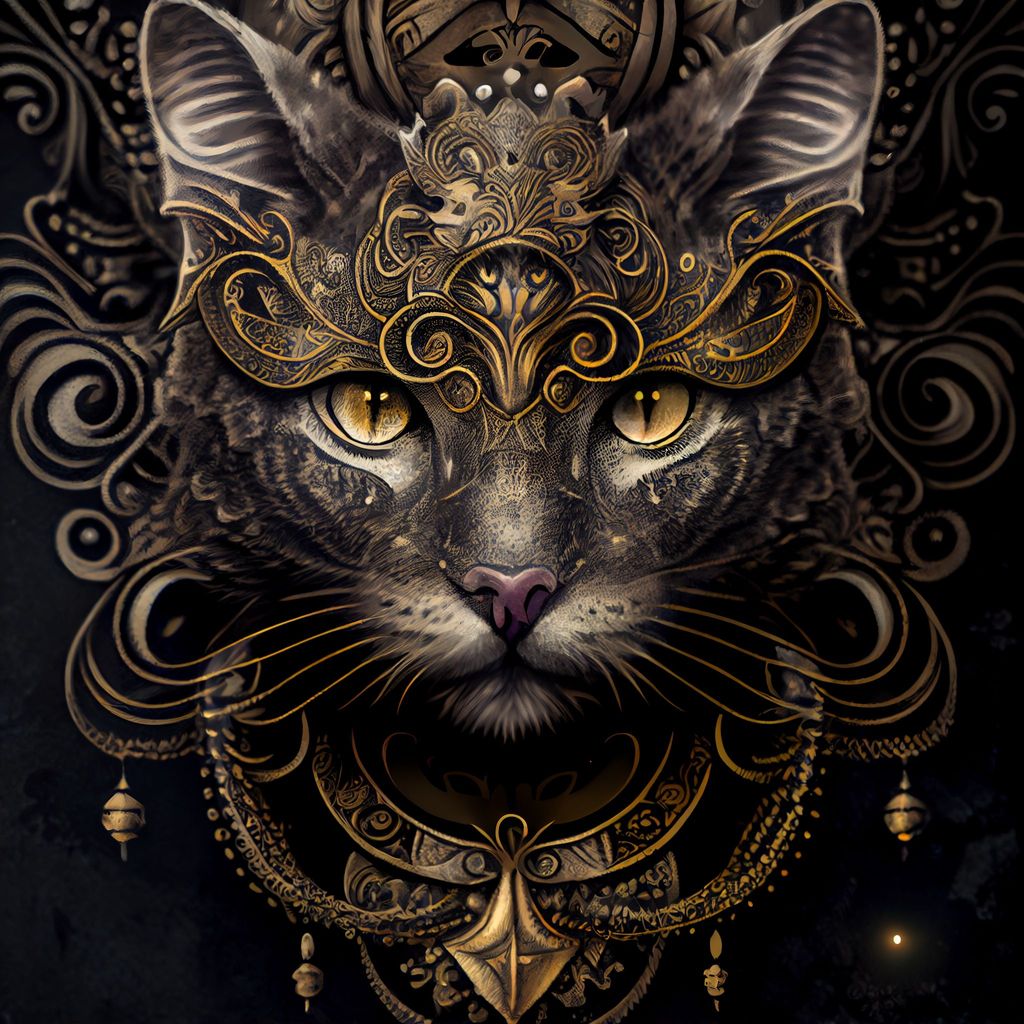 Prompt: Ornate dark fantasy of a cat