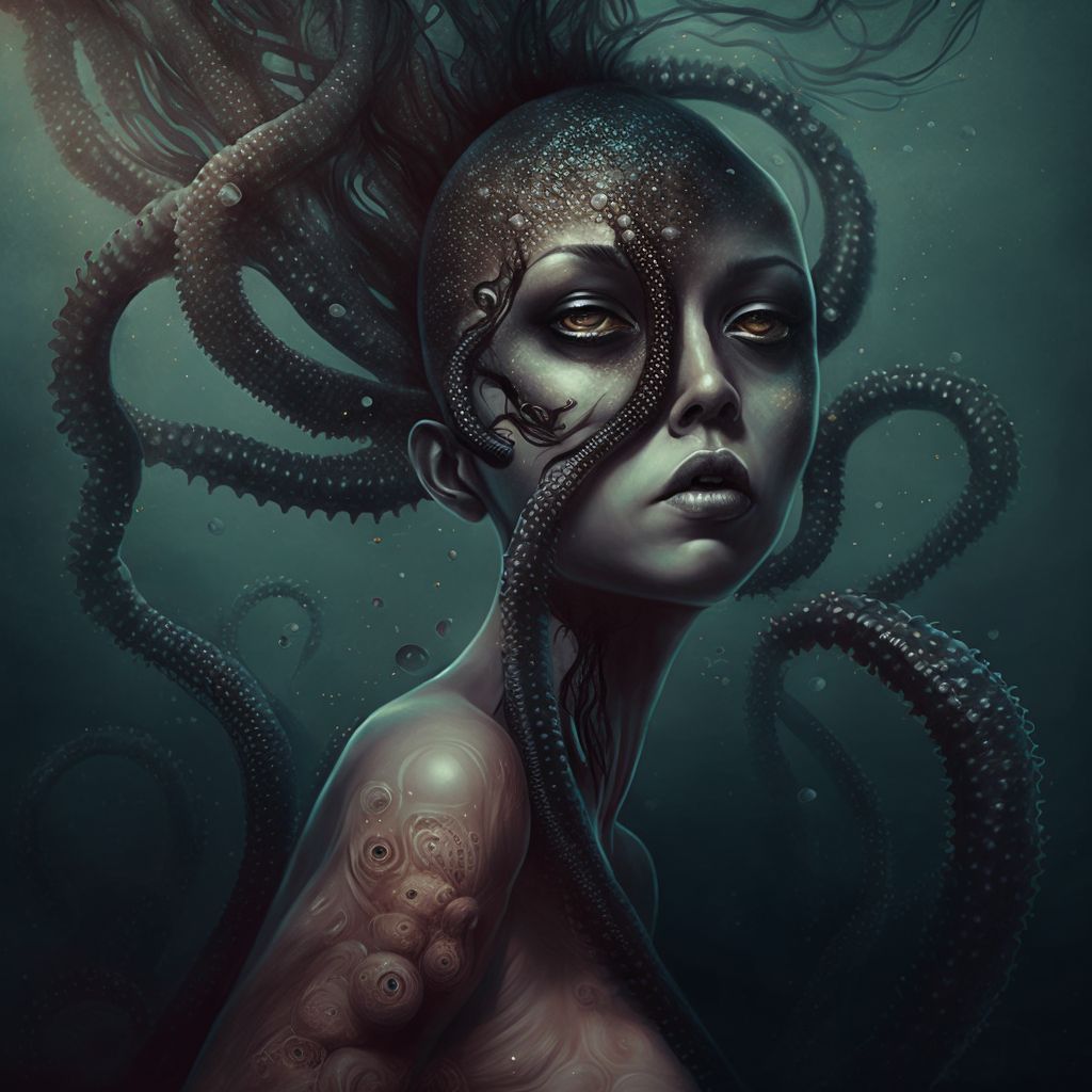 Prompt: human with a octopus body