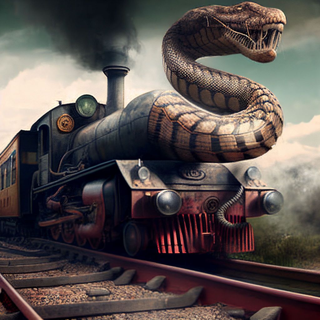 Prompt: locomotive morphing into a snake, photorealistic 8k