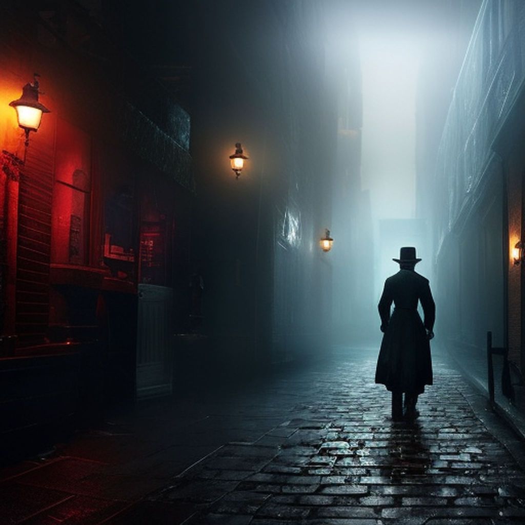 Prompt: Jack the Ripper on a foggy night in Whitechapel of the year 1880,  horror movie poster, glamour, glossy high quality print, unreal engine, detailed and intricate environment, gloomy, spooky,  intricate details, hyperrealistic, perfect composition, masterpiece, stunning, cinematic lighting, octane render trending on artstation