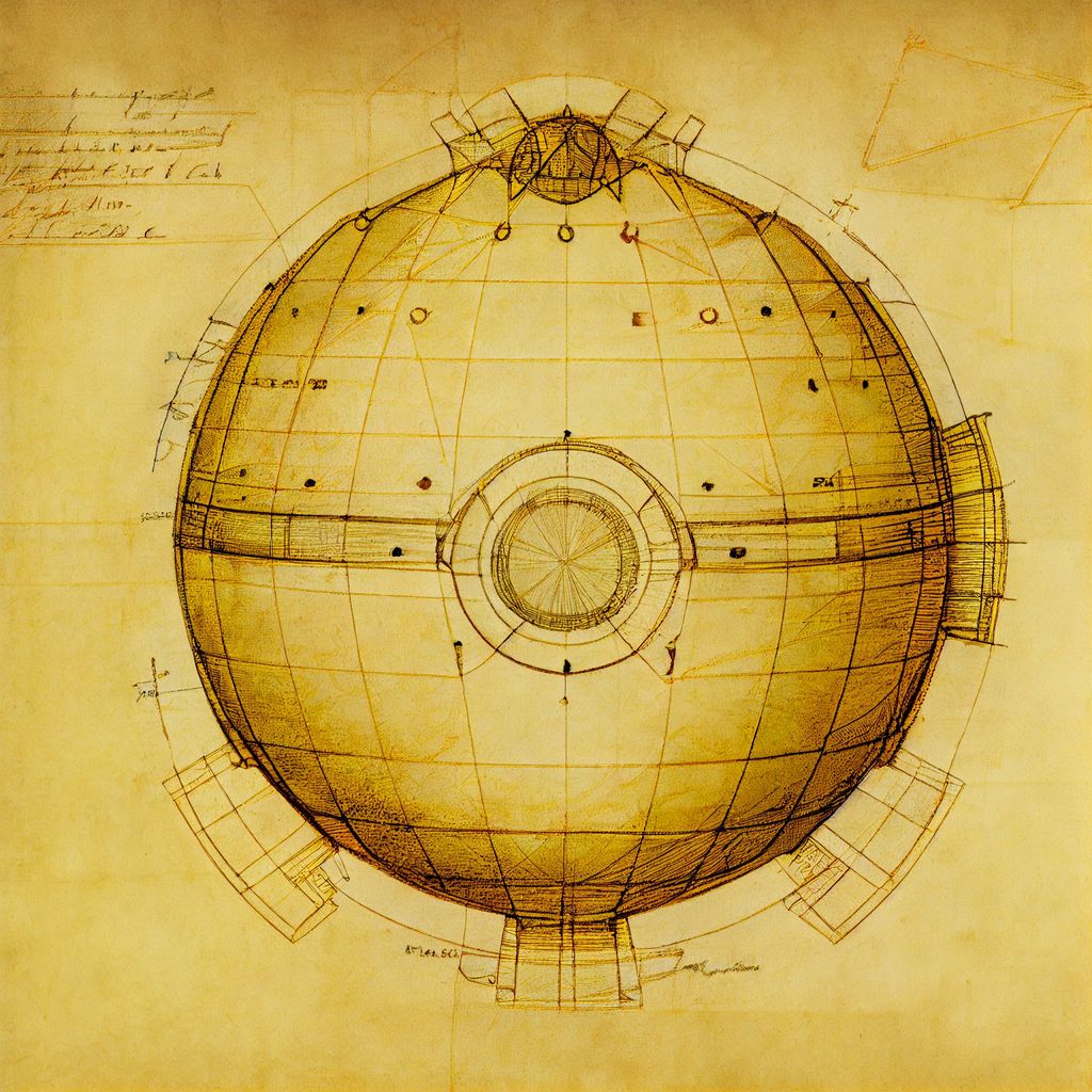 Prompt: Dyson sphere plan, screw prop, technical drawing, detailed, annotated, Leonardo da Vinci style on yellowed parchment