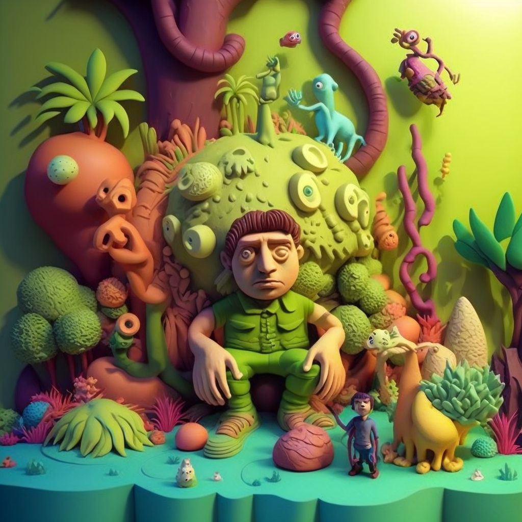 Prompt: wonderboy in monsterland, Tactile clay doh