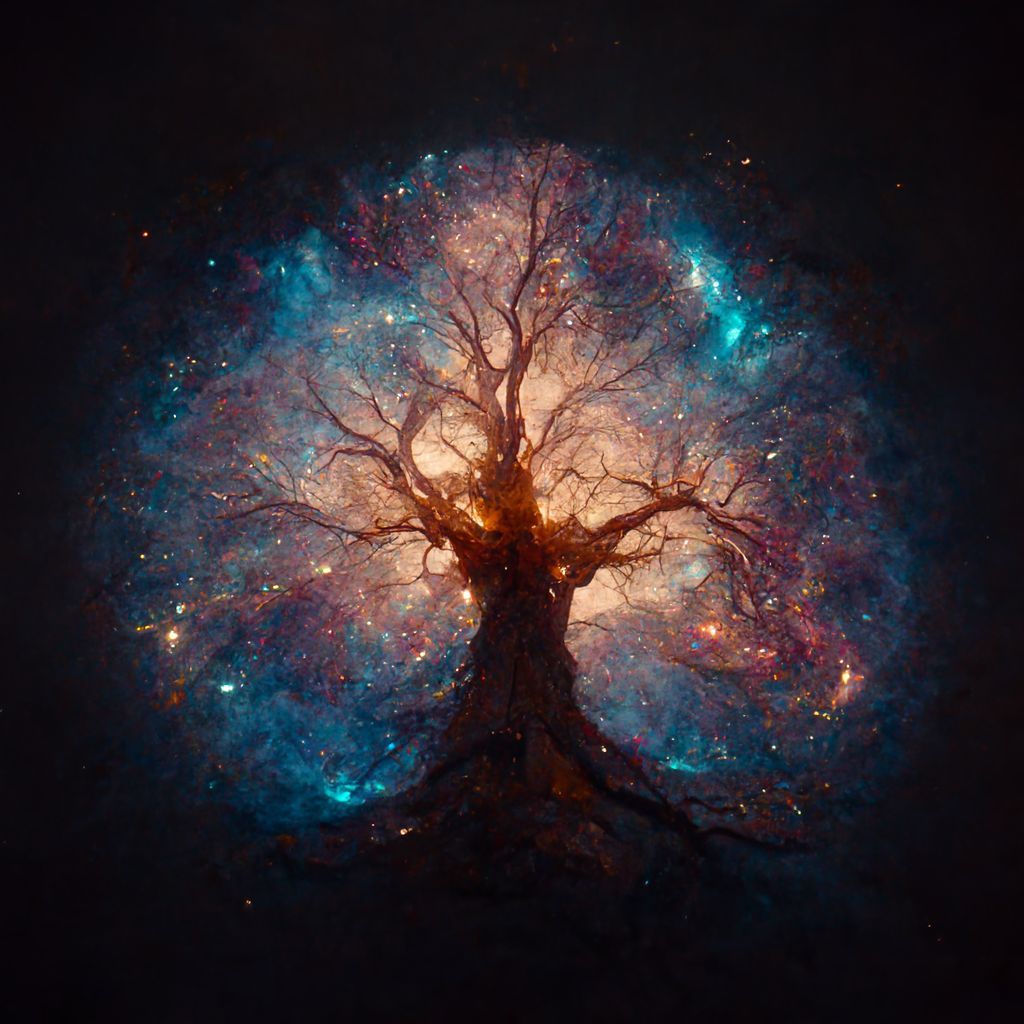 Prompt: Astonishingly beautiful Galaxy in form of the tree of life radiates the light of the supernova and a nebula, 8k post-processing highly detailed matte painting