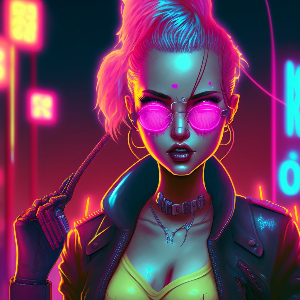 Prompt: cyberpunk girl glowing neon posing