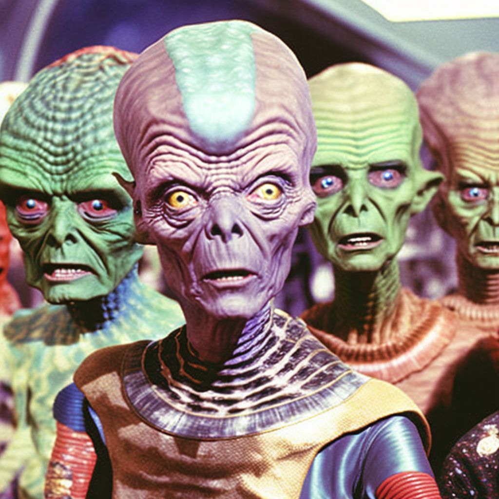 A group of aliens from Mars Attacks movie, technicol... OpenArt