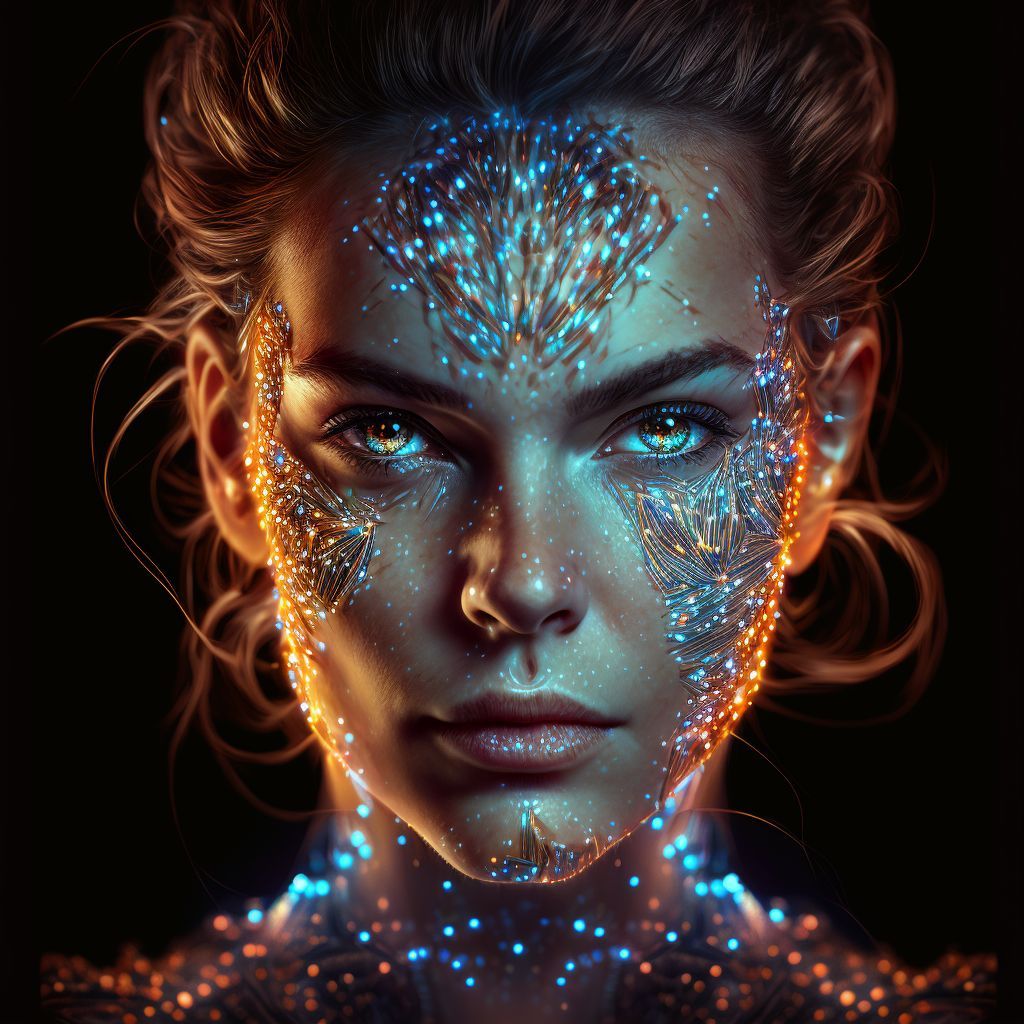 Prompt: beautiful face made of led lights