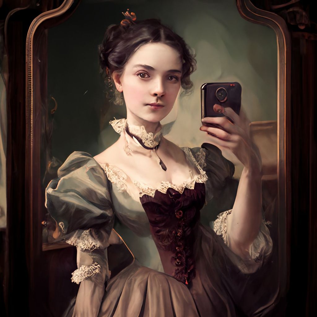 Prompt: victorian lady taking selfie