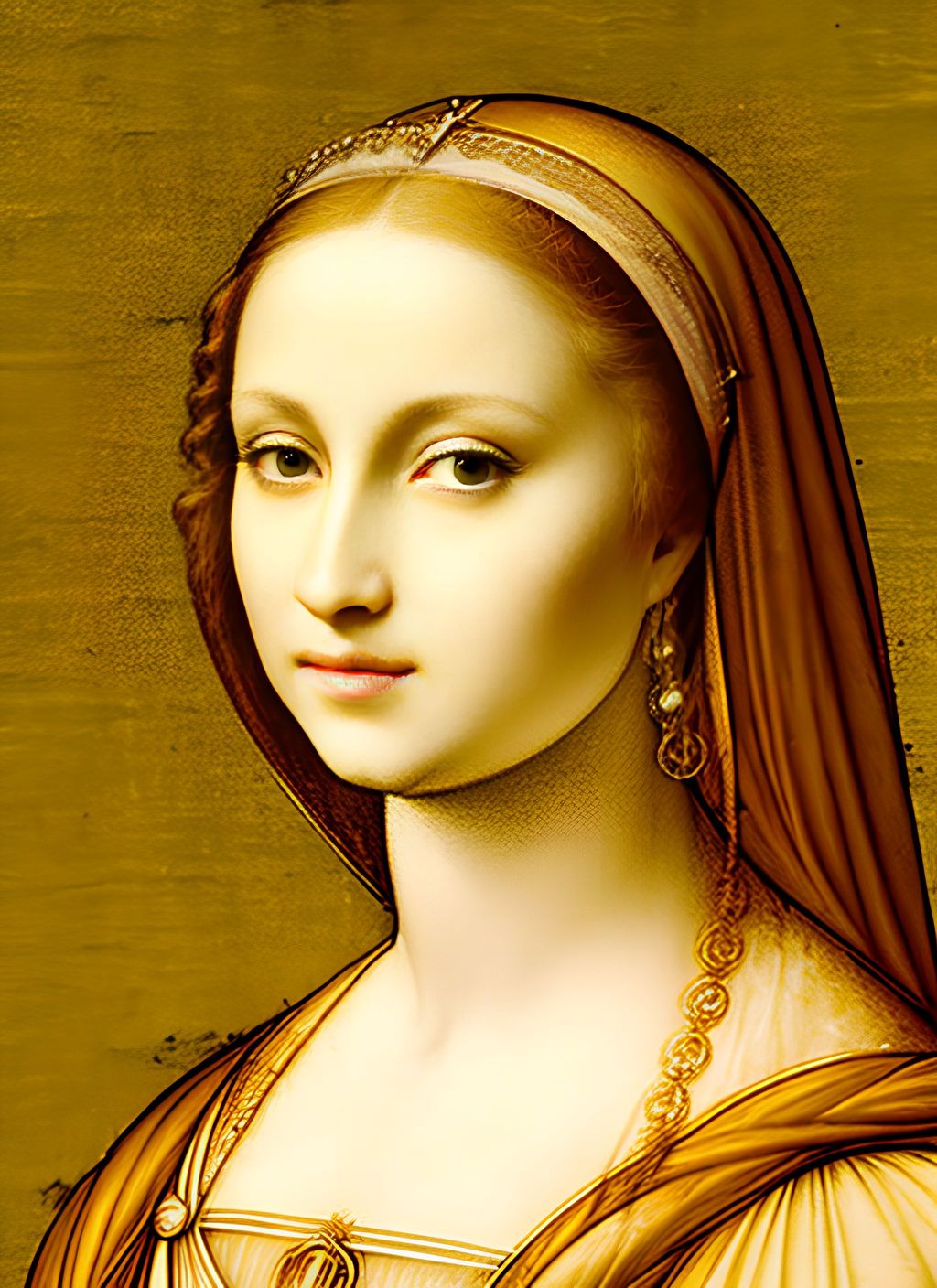 Prompt: Renaissance princess Bianca Sforza, painting on yellowed parchment by Leonardo da Vinci