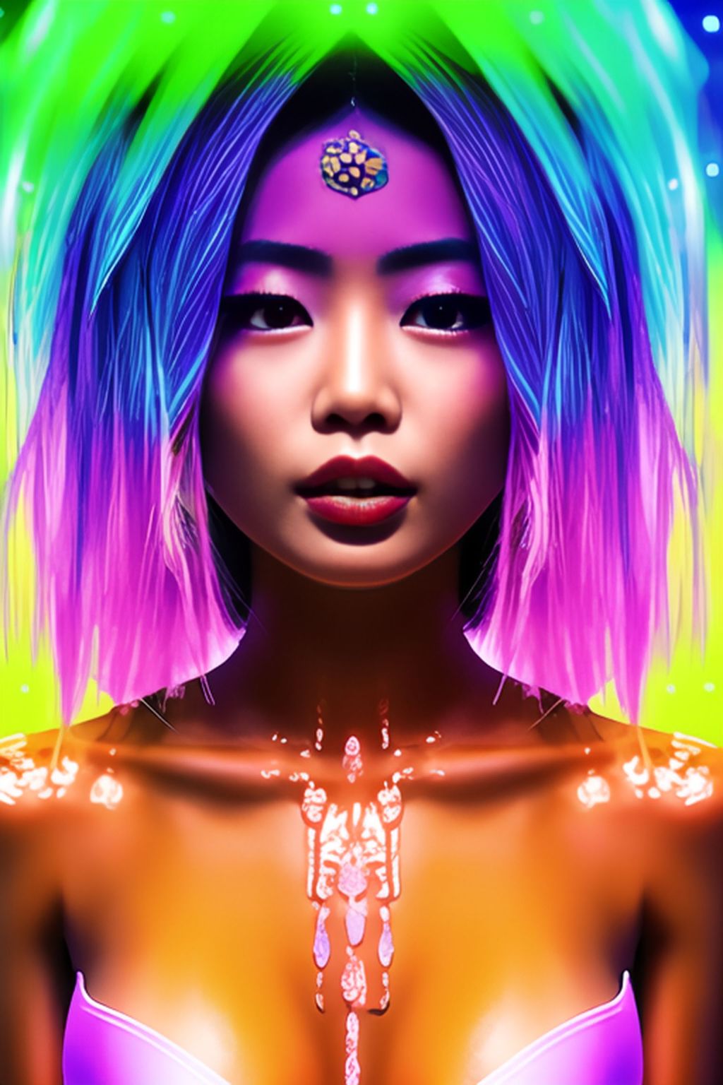 Prompt: vaporwave aesthetic digital painting with neon purple lighting of a thai girl with very short pink hair , serious, wet hair, slim, fit, hdr, uhd, 8k, highly detailed, professional, vivid colors, punk rock