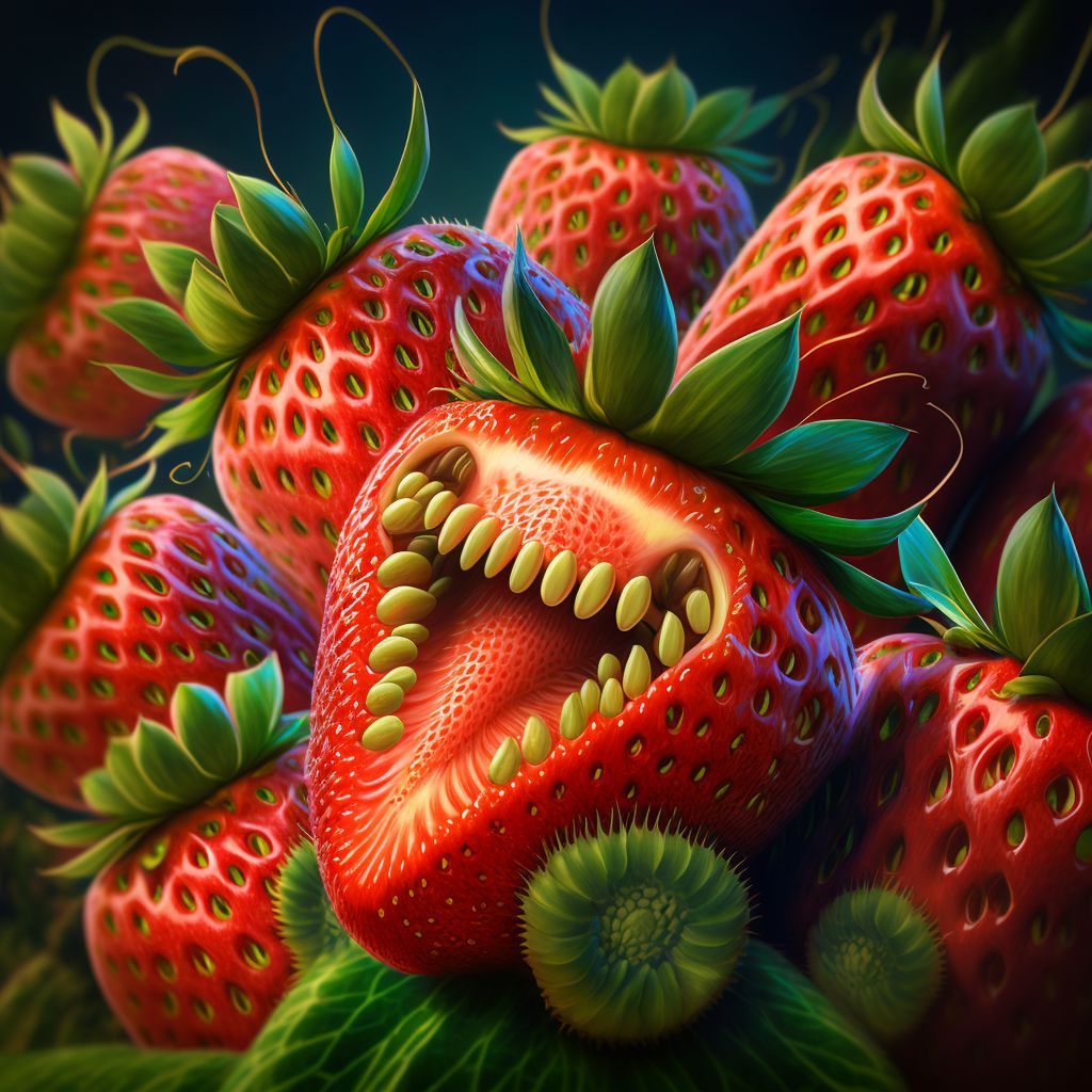 Prompt: excited strawberries eager to be picked