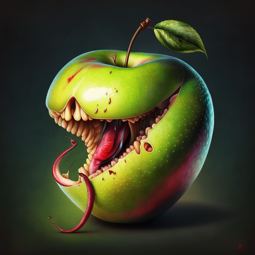 Prompt: snake bite an apple, portrait