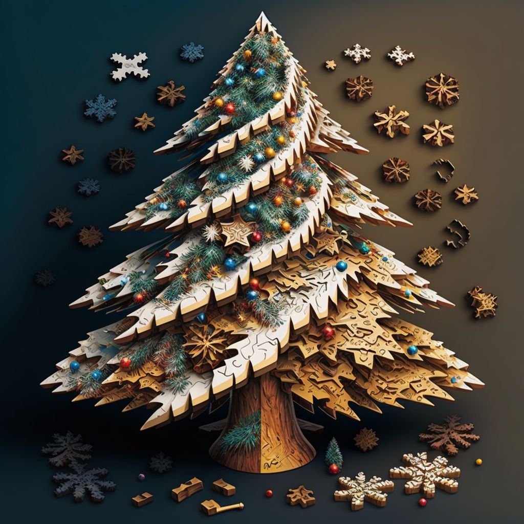 Prompt: christmas tree, 3d puzzle