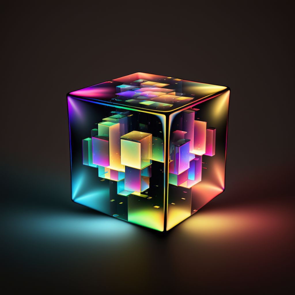 Prompt: spinning multicolor light strobe cube, shader