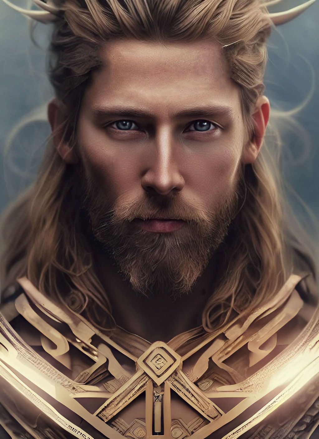 Prompt: Closeup portrait shot of a norse god in a scenic dystopian environment, photo realistic, photography, intricate, detailed eyes, elegant, highly detailed, centered, detailed skin, digital painting, artstation, concept art, smooth, symmetrical, sharp focus, illustration, artgerm, tomasz alen kopera, peter mohrbacher, donato giancola, joseph christian leyendecker, wlop, boris vallejo