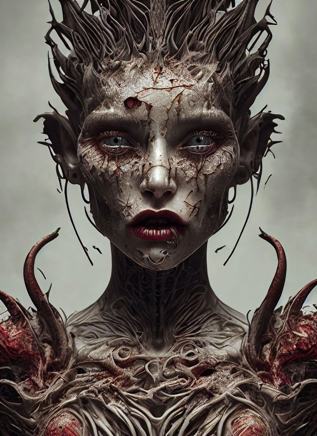 Prompt: Portrait of the devil lucifer, old scars, decay, dark red color, dark background, photo realistic, photography, symmetrical, intricate, photo realistic, intricate, hyper-realistic, very detailed in the style of stefan gesell and daria endersen and sean brooke shaden and bella Kotak