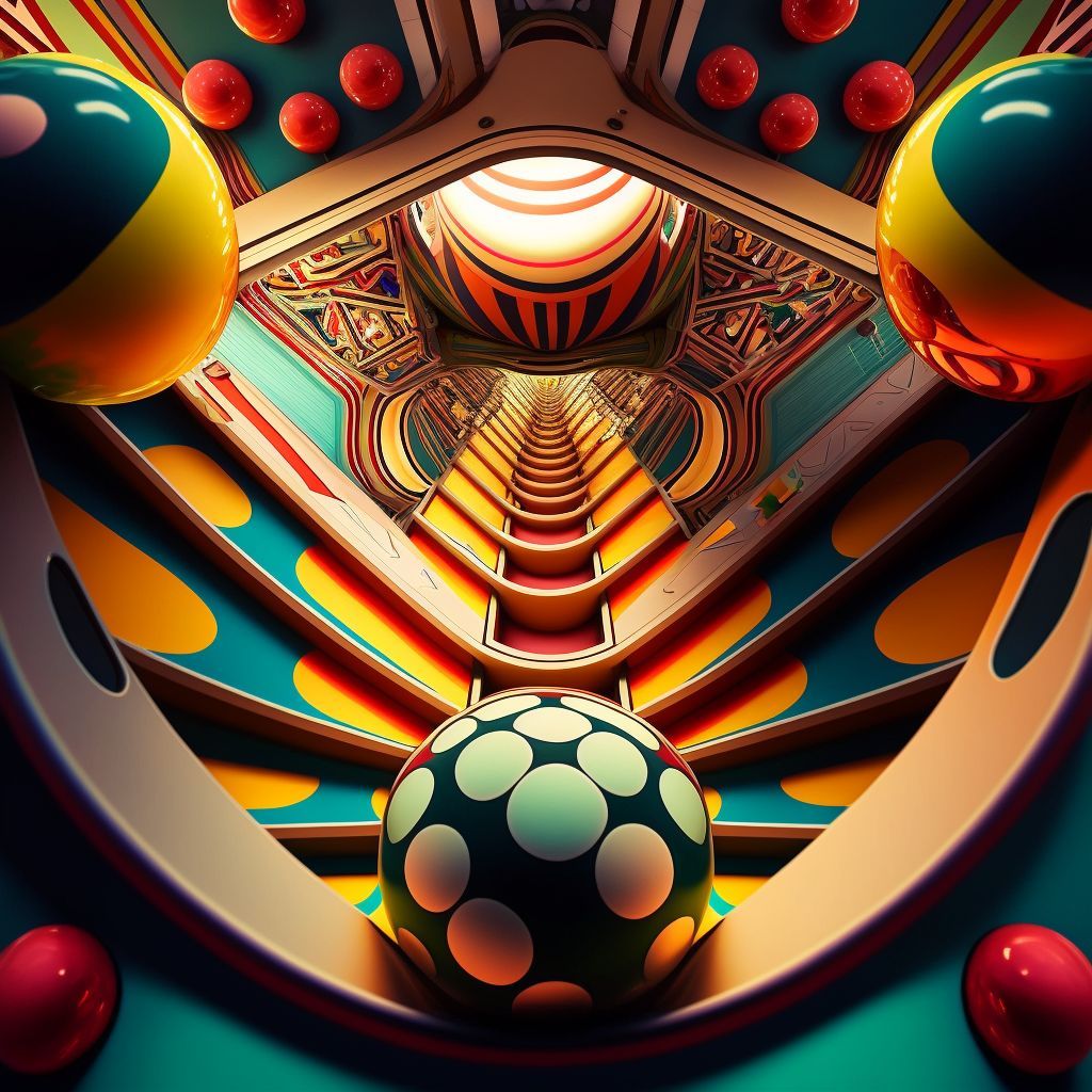 Prompt: pinball game, ball perspective