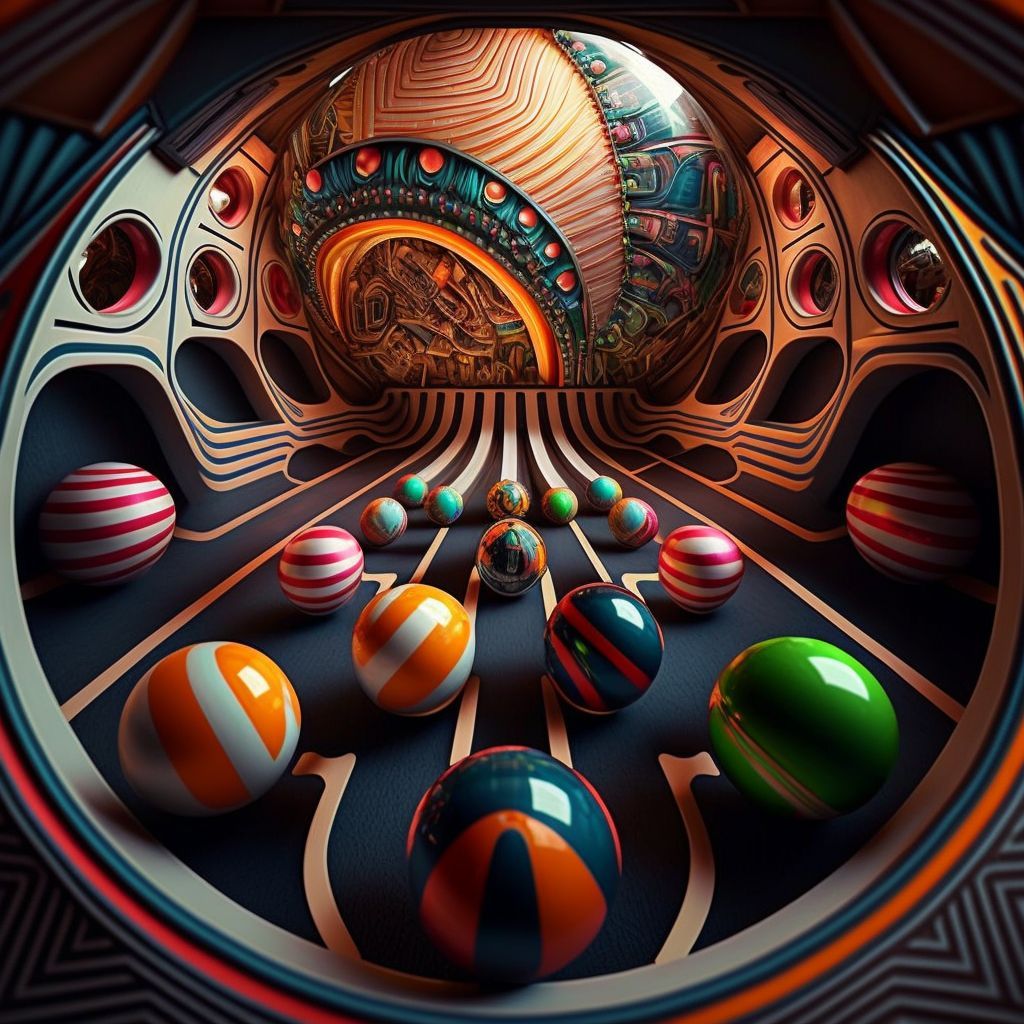 Prompt: pinball game, ball perspective