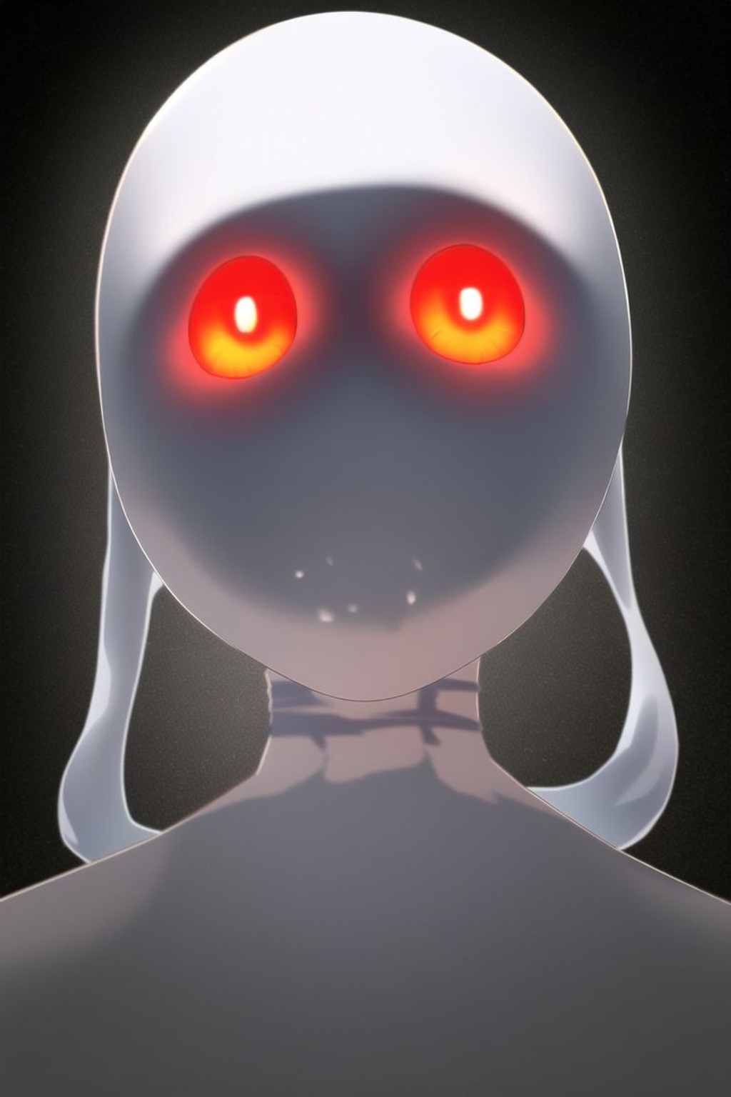 Prompt: ghost with glowing red eyes, melting, large melting mouth, angry