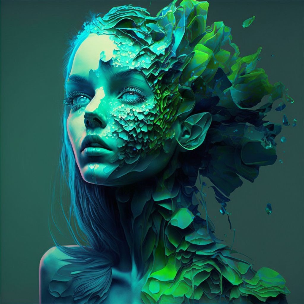 Prompt: blue and green girl, inverted, twisted, surreal, ffffound