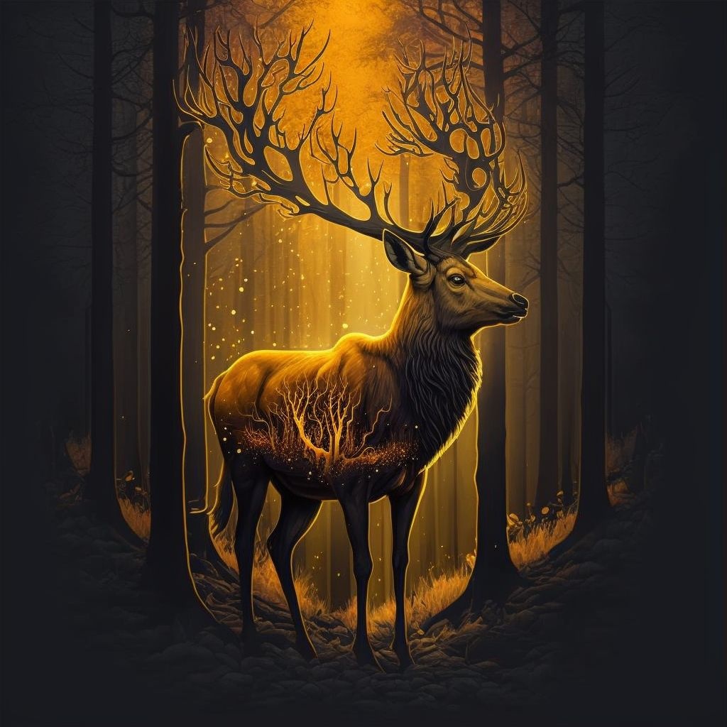 Prompt: golden elk in the magical forest 