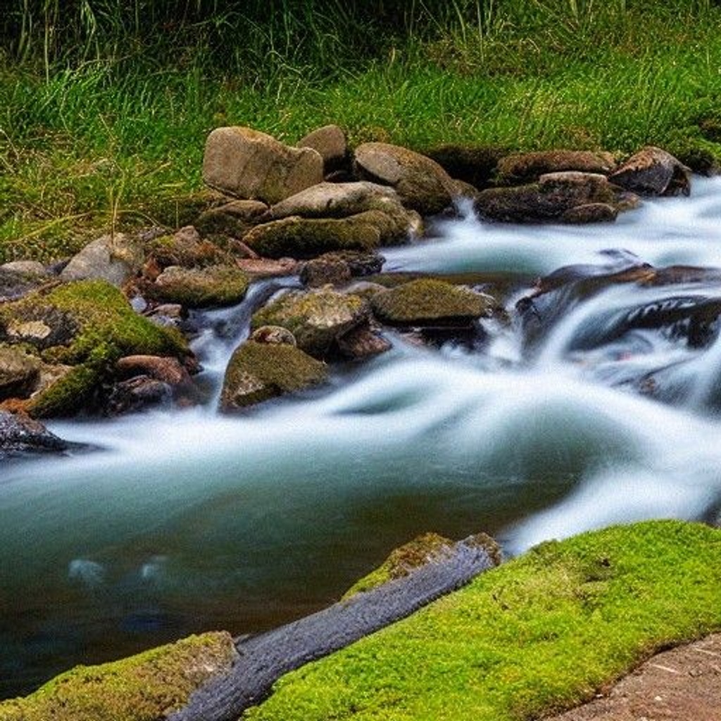 Prompt: Water Flowing down the stream.