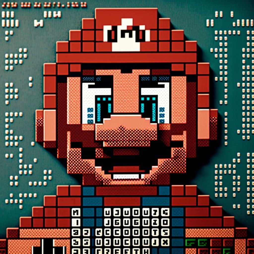 Prompt: super mario, dot matrix