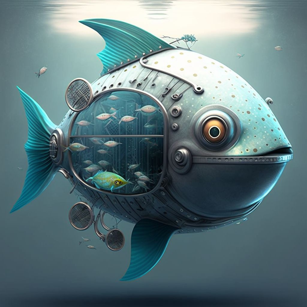 Prompt: fishing cyberfish from my spaceship