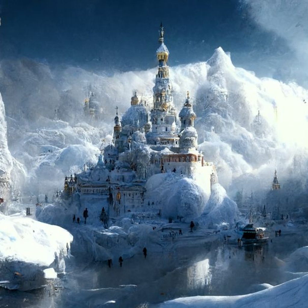 Prompt: realistic, photo realism, masterpiece, best quality, CG, wallpaper, HDR, high quality, high-definition, extremely detailed, photographic, 70mm, national geographic, trending on artstation, moscow kremlin, covered in deep snow, heavy snow, snowfall, blizzard, snowstorm, surrounded by large icy mountains + mount everest, frost, cold, blue tint 