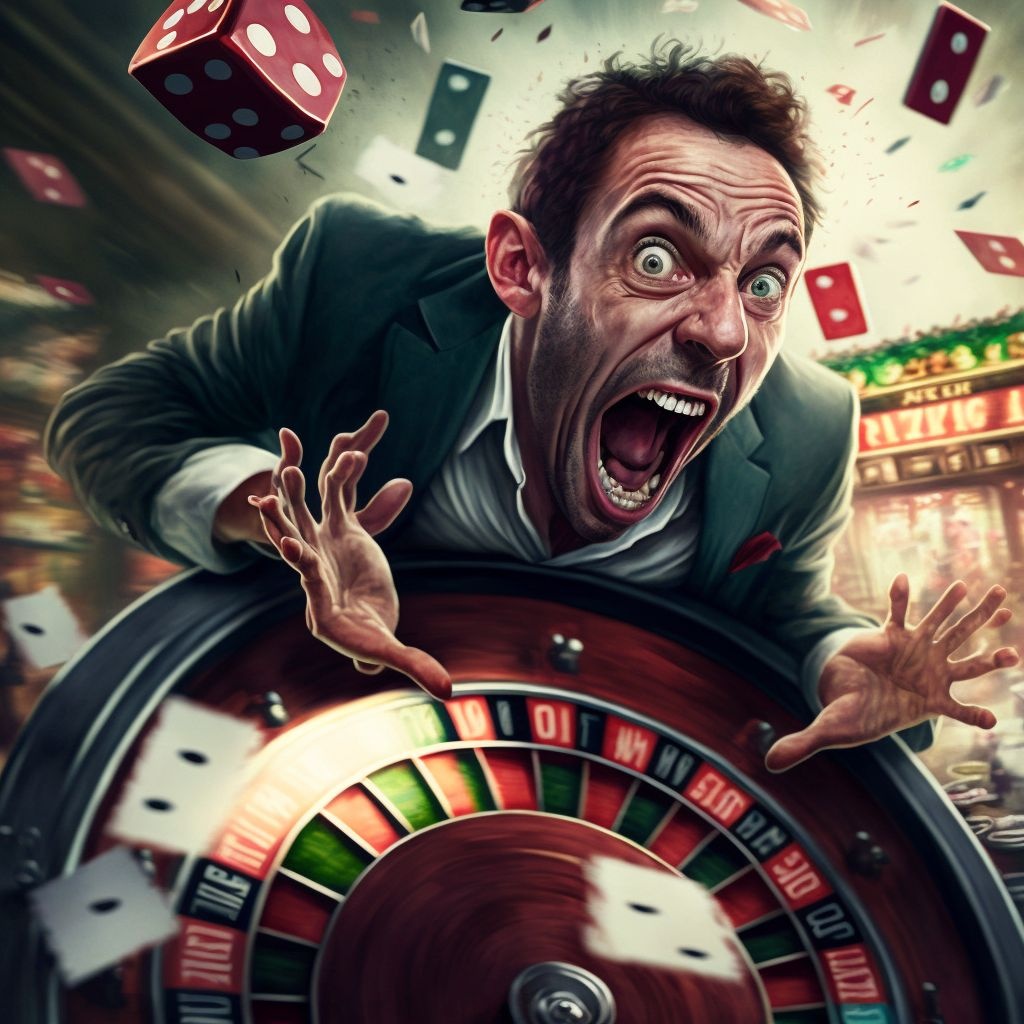 Prompt: crazy gambler at casino