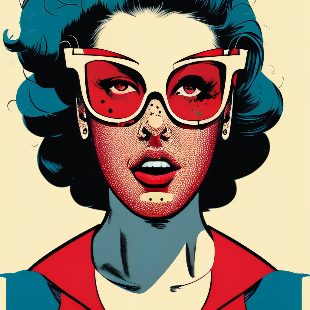 Prompt: a portrait of a woman in an urban environment, 1950s suburbia, stencil painting, screenprint, hyperrealism, pen drawing, illustration, halftone print, comic strip style, by Ed Piskor, smooth, sharp focus, extreme detail, 8k uhd, behance hd