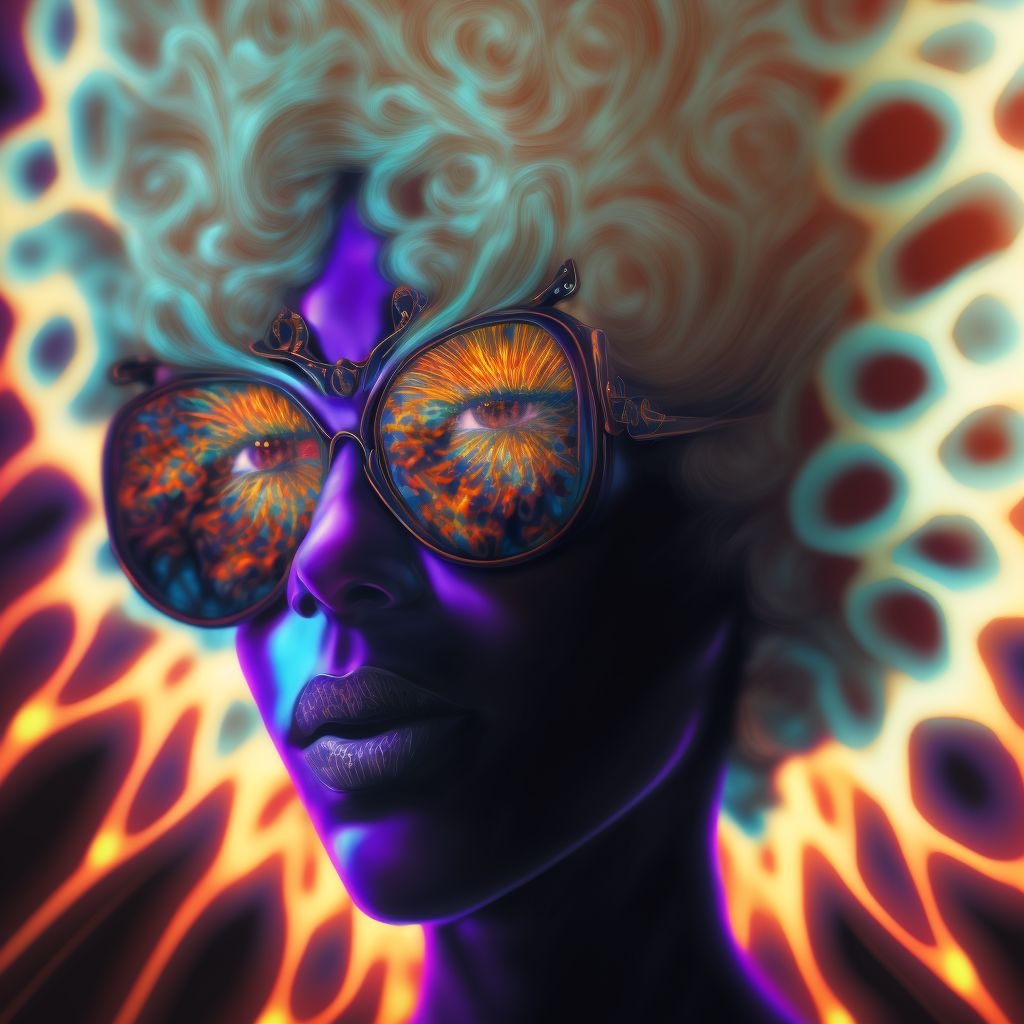Prompt: a close up of a person wearing sunglasses, behance contest winner, psychedelic art, airbrush render, dmt goddess, dmt god