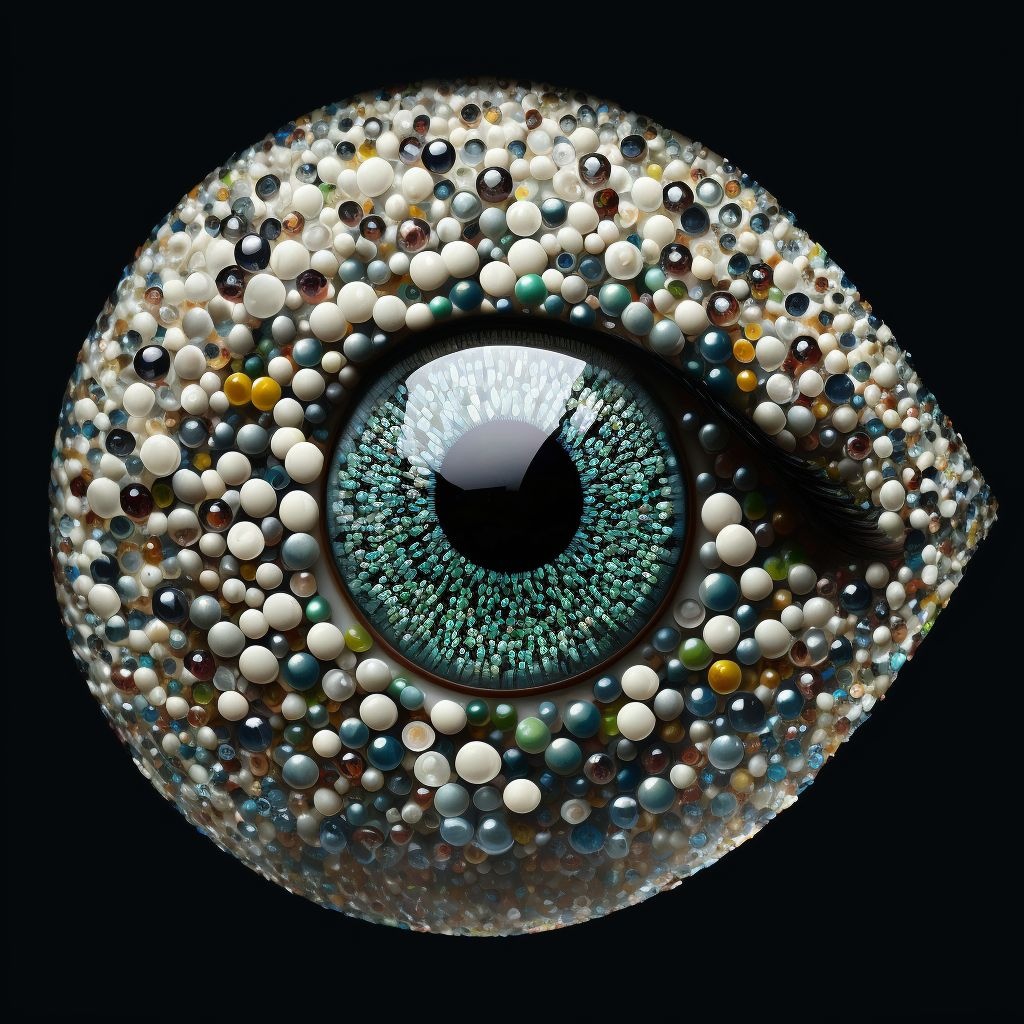 Prompt: eye made of many small eye marbles