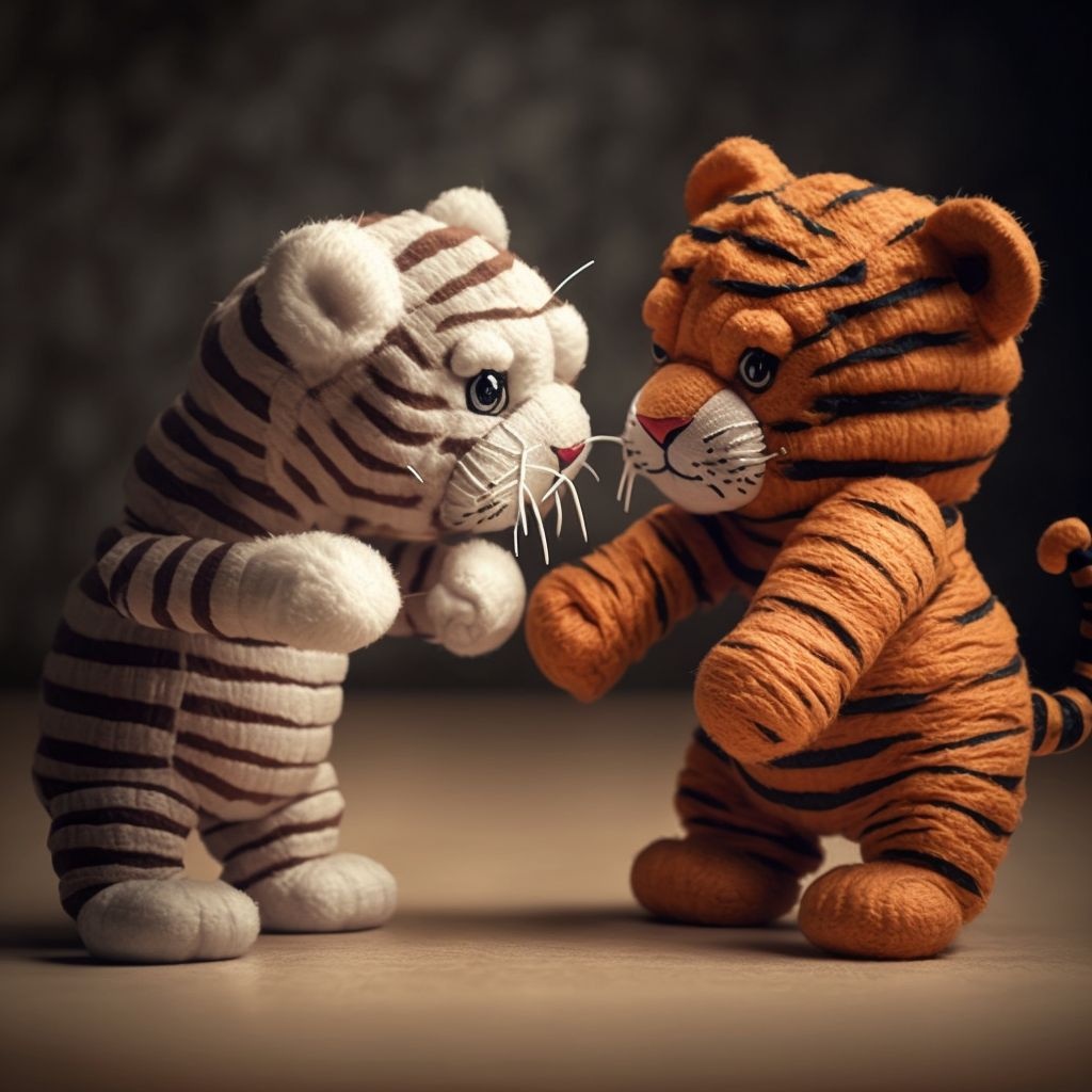 cute stuffed toy tigers playing with eachother OpenArt