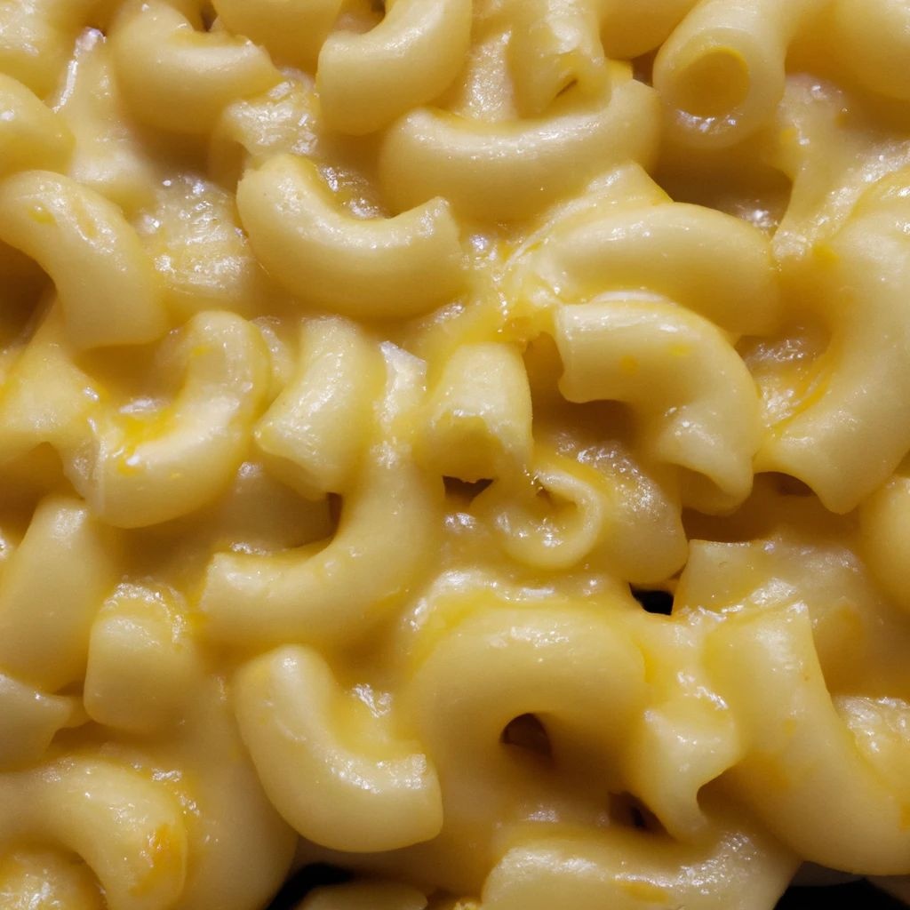 Prompt: gooey macaroni and cheese close up.