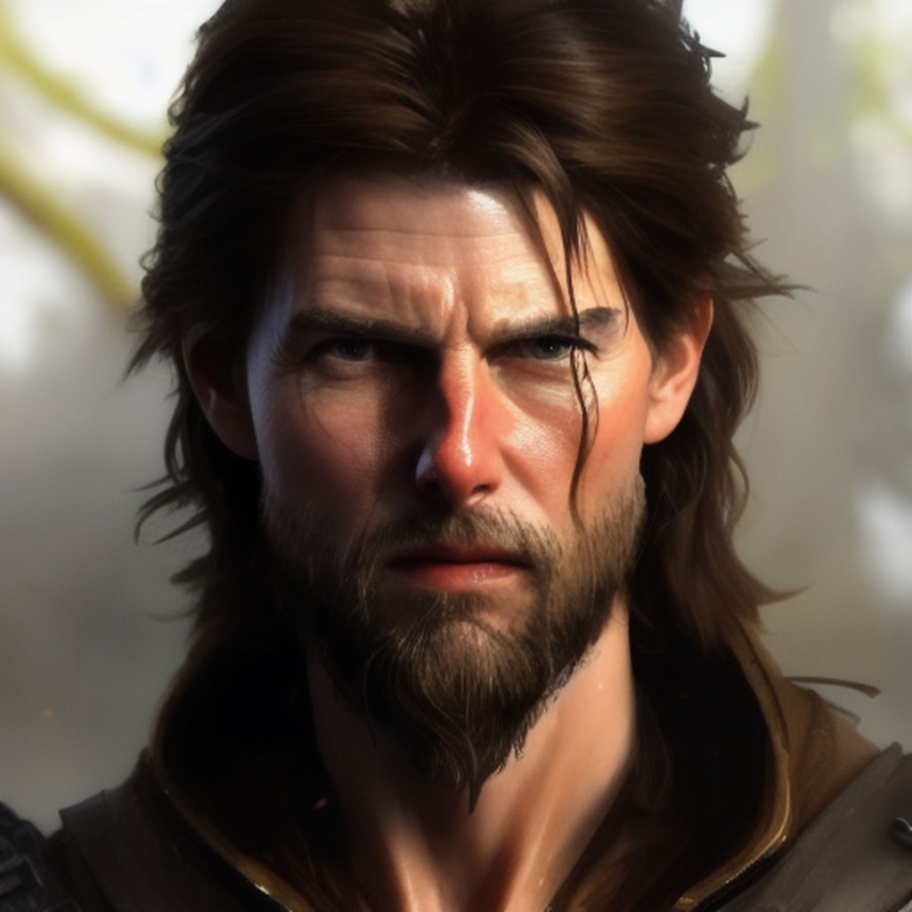 Prompt: tom cruise as firbolg druid, style digital painting, concept art, smooth, sharp focus, illustration, from metal gear, by ruan jia and mandy jurgens and william - adolphe bouguereau, artgerm,