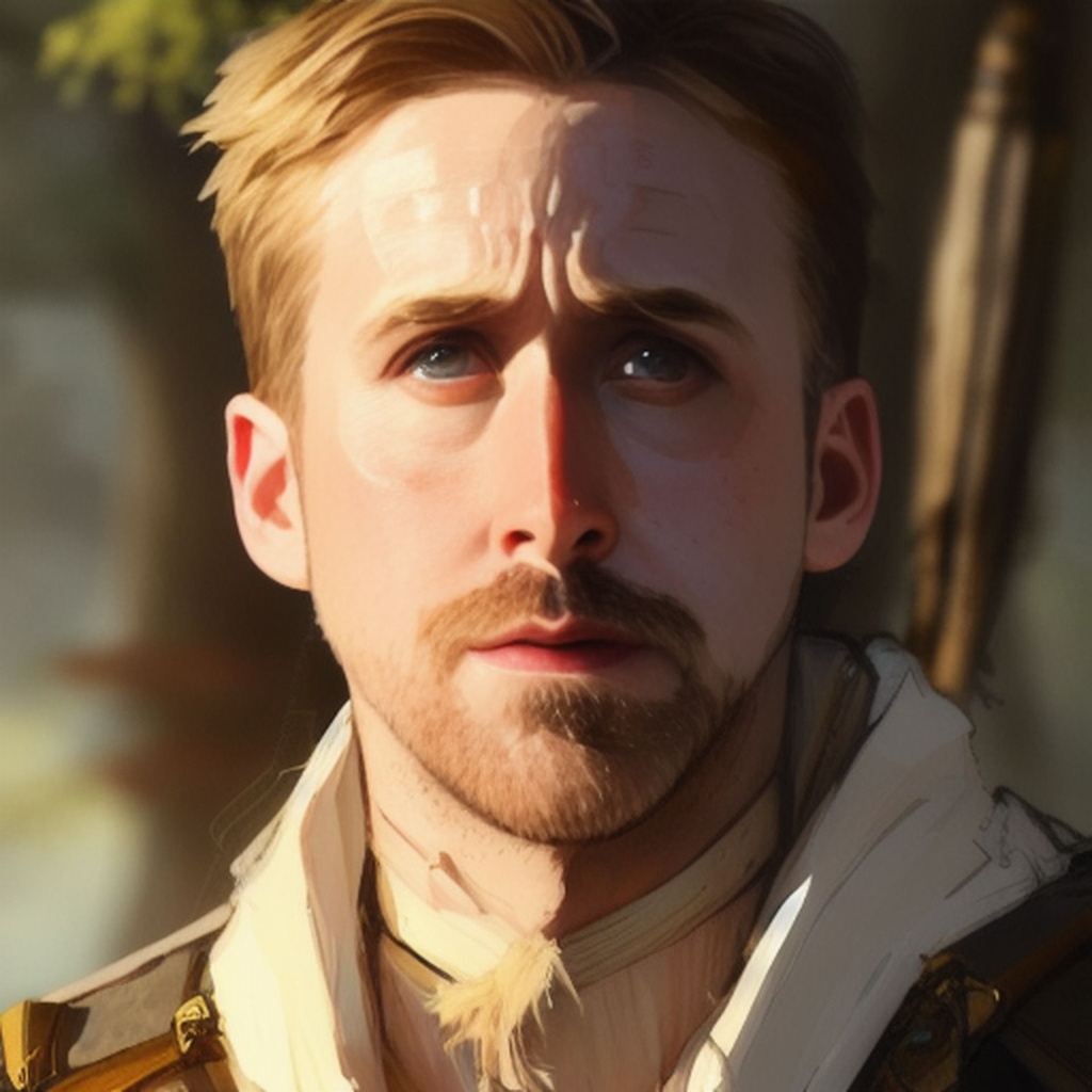 Prompt: Ryan Gosling as firbolg druid, style digital painting, concept art, smooth, sharp focus, illustration, from metal gear, by ruan jia and mandy jurgens and william - adolphe bouguereau, artgerm,