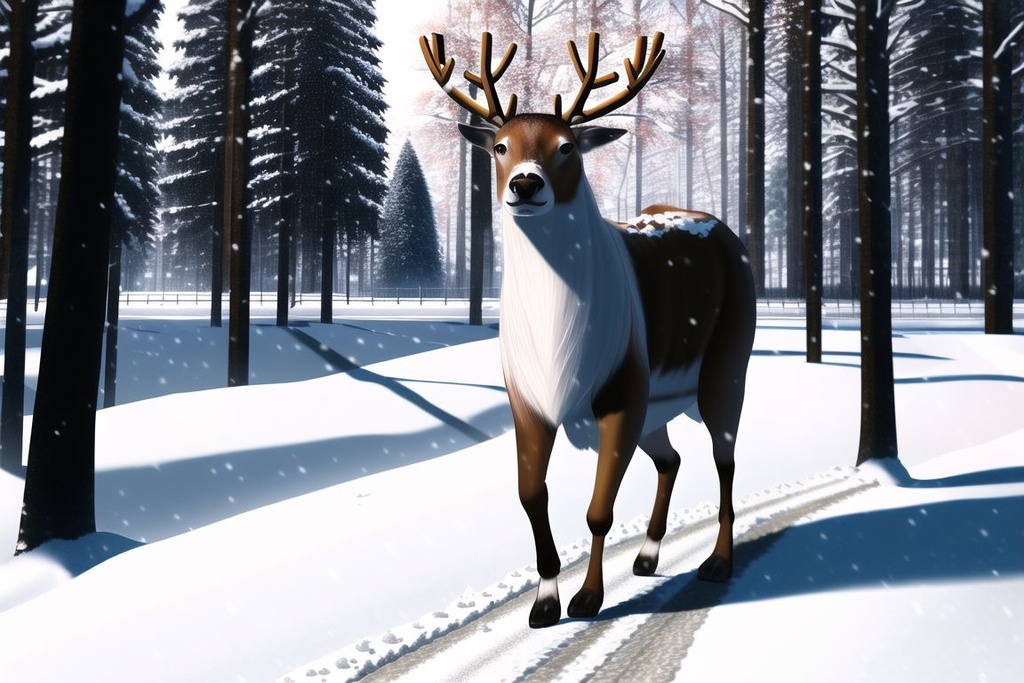 Prompt: full body, realistic, reindeer walking in the snow covered moutians, snow covered trees, blizzard, heavy snowfall, mount everest, detailed fur, covered in snow, hot breath, festive, christmas, peaceful, calming, photorealistic, 8k