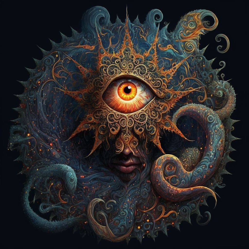 Prompt: Azathoth - a chaotic, primal deity often depicted as a blind, idiot god at the center of the universe